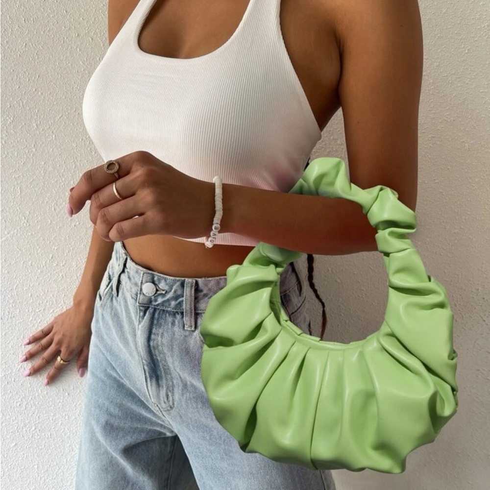 lime mint green bag top handle ruched y2k aesthetic trendy pinterest 90s